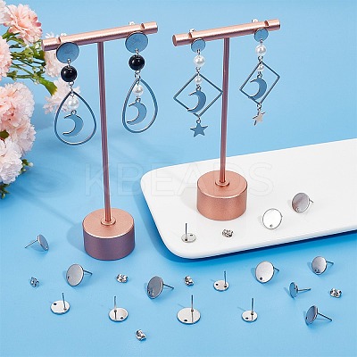 36Pcs 3 Size Flat Round 304 Stainless Steel Stud Earring Findings STAS-SP0001-59P-1