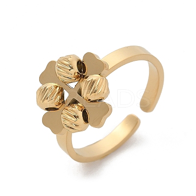 304 Stainless Steel Clover Open Cuff Rings for Women RJEW-A052-05G-1