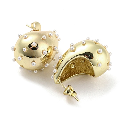 Brass Teardrop Stud Earrings with ABS Imitation Pearl Beaded EJEW-I300-01G-1