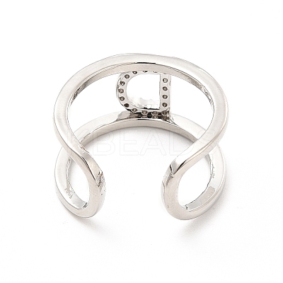 Clear Cubic Zirconia Initial Letter Open Cuff Ring RJEW-A012-01P-D-1