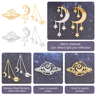 6Pcs 6 Styles 201 Stainless Steel Pendants STAS-UN0034-03-1