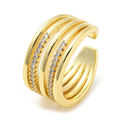 Brass Micro Pave Cubic Zirconia Open Cuff Ring RJEW-C033-08G-1