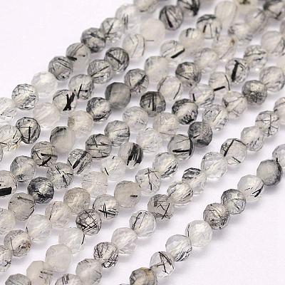Natural Black Rutilated Quartz Beads Strands G-F509-34-3mm-1
