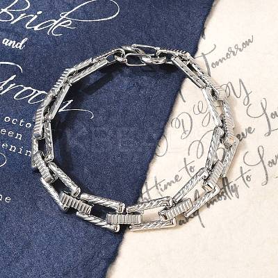 304 Stainless Steel Trapezoid Link Chain Bracelets for Women Men BJEW-F488-68P-1
