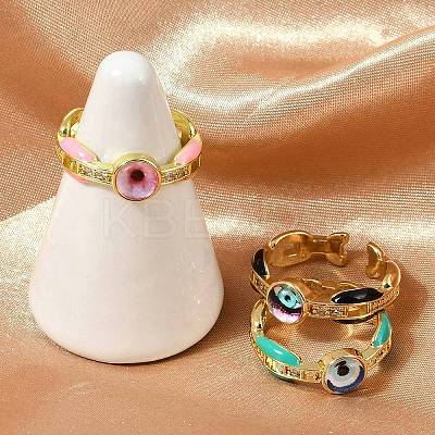 Brass Micro Pave Clear Cubic Zirconia Enamel Cuff Rings for Women RJEW-L113-023G-1