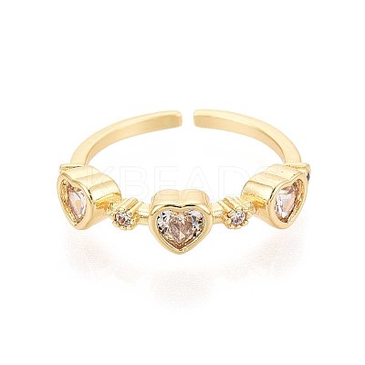 Brass Micro Pave Cubic Zirconia Cuff Rings for Women KK-T071-67G-1