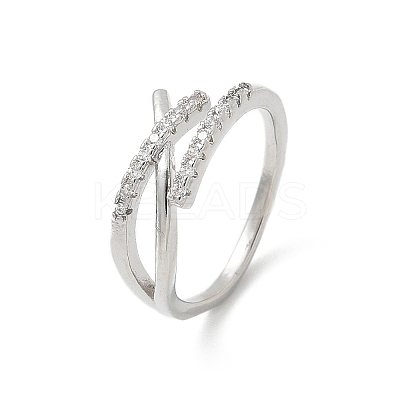Letter X Shaped Clear Cubic Zirconia Cuff Rings RJEW-G337-09P-1