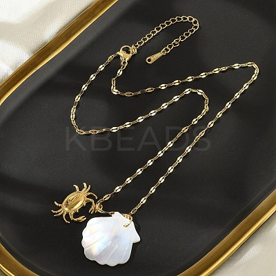 Summer Beach Natural Shell & 304 Stainless Steel Pendant Necklaces for Women NJEW-P323-01B-G-1