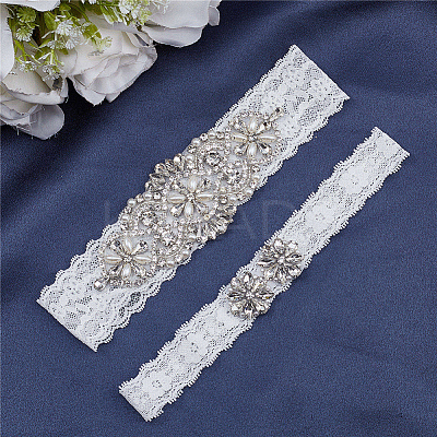 Lace Elastic Bridal Garters AJEW-WH0258-222-1