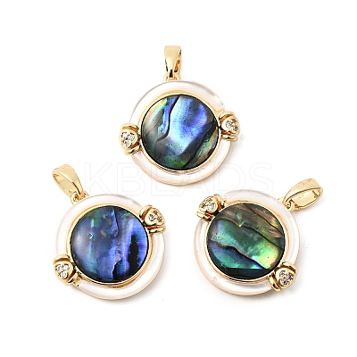 Brass Cubic Zirconia & Paua Shell Pendants KK-G553-01A-G-1