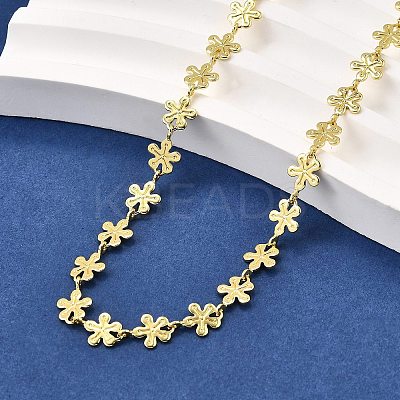 Brass Flower Link Chain Necklaces NJEW-M108-25G-1