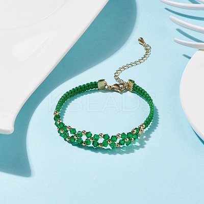 Glass Braided Flower Link Bracelet for Women BJEW-TA00130-01-1