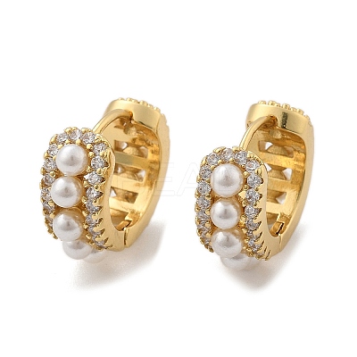 Real 18K Gold Plated Hollow Chunky Cubic Zirconia Huggie Hoop Earrings EJEW-I260-05G-NR-1