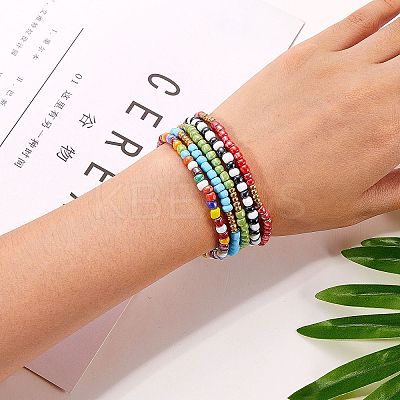 10Pcs 10 Style Handmade Polymer Clay Heishi Surfer Stretch Bracelets Set BJEW-SW00048-1