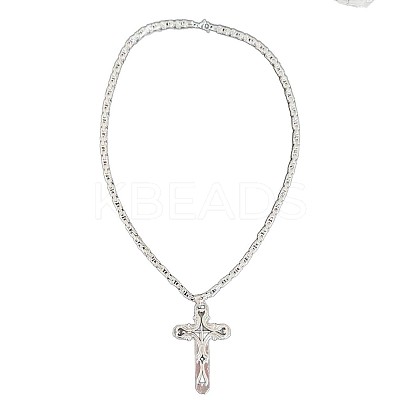 Gothic Style Cross 304 Stainless Steel Black Enamel Pendant Byzantine Chain Necklaces for Men FS-WG287BB-01-1