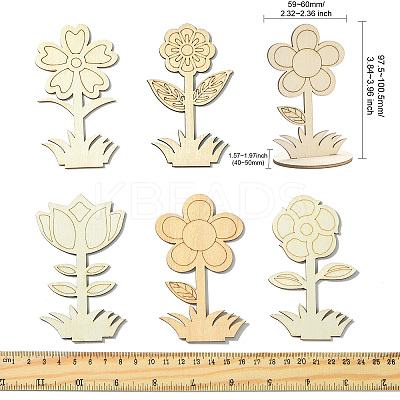 6 Styles DIY Unfinished Wood Flowers Cutout WOOD-CJ0002-30-1