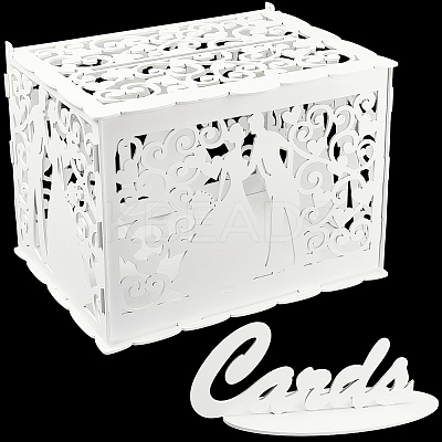 Wood Wedding Money Box Holder with Sign DJEW-WH20011-001B-1