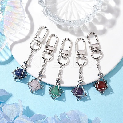 304 Stainless Steel Chain Pouch Natural Gemstone Pendant Decorations HJEW-JM01889-01-1