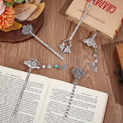 10Pcs 5 Styles Flower Tibetan Style Alloy Bookmarks FIND-SC0009-02-1