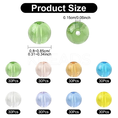 240Pcs 8 Colors Transparent Glass Beads Strands GLAA-YW0005-30-1