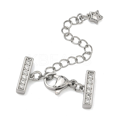 Brass Micro Pave Clear Cubic Zirconia Curb Chain Extender KK-G556-08P-01-1