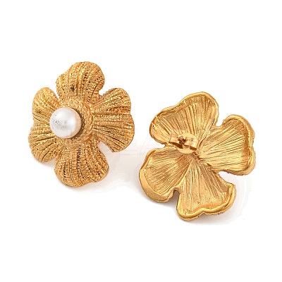 304 Stainless Steel with Plastic Imitation Pearl Stud Earrings for Women LS-EJEW-Z057-11G-1