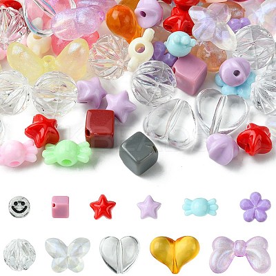 106Pcs 11 Styles Transparent Mixed Colors Acrylic Beads with Strong Stretchy Beading Elastic Thread OACR-FS0001-60-1
