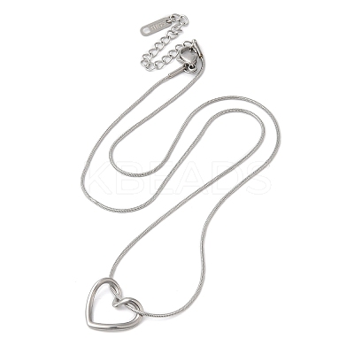 Non-Tarnish 304 Stainless Steel Hollow Heart Pendant Necklace with Round Snake Chains NJEW-M202-05P-1
