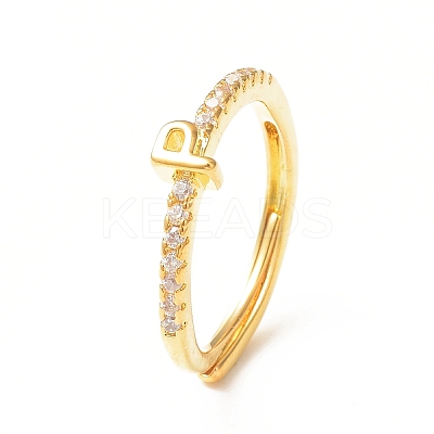 Clear Cubic Zirconia Initial Letter Adjustable Ring RJEW-C052-01G-P-1