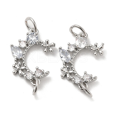 Rack Plating Brass Pave Clear Cubic Zirconia Connector Charms KK-K273-08P-1