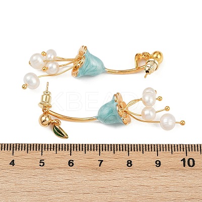 Flower Brass Enamel Dangle Stud Earrings EJEW-K308-07G-1