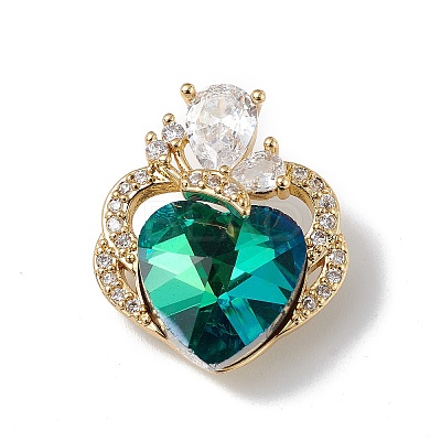 Real 18K Gold Plated Rack Plating Brass Micro Pave Clear Cubic Zirconia Pendants KK-C015-11G-16-1