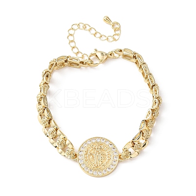 Brass Micro Pave Clear Cubic Zirconia Link Bracelets for Women BJEW-G769-01G-1