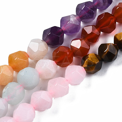 Chakra Theme Natural Tiger Eye & Rose Quartz & Amethyst & Topaz Jade & Red Agate & Amazonite & Sodalite Beads Strands G-S376-002A-1