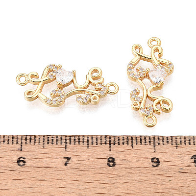 Brass Pave Clear Cubic Zirconia Word Love Links/Connector Charms KK-T077-65G-1