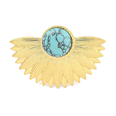 Ion Plating(IP) 304 Stainless Steel Synthetic Turquoise Cuff Rings G-Z056-07G-02-1