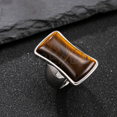 304 Stainless Steel with Natural Tiger Eye Finger Rings for Men FS-WG9BB25-17-1