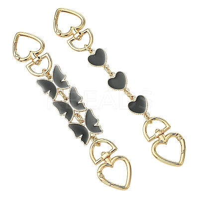 2Pcs 2 Styles Alloy Enamel Heart Butterfly Link Chain Bag Extender Chains FIND-YW0008-10B-1