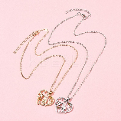2Pcs 2 Colors Mom Daughter Hand in Hand Family Heart Alloy Pendant Necklaces NJEW-FS0001-10A-1