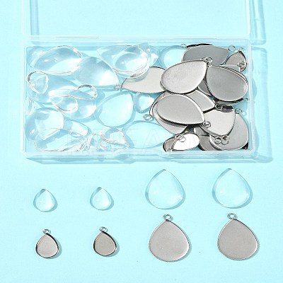 DIY Teardrop 304 Stainless Steel Pendant Making Kits DIY-FS0008-40-1