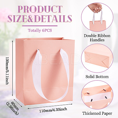 6Pcs Rectangle Paper Gift Storage Bags with Ribbon Handles ABAG-TA0001-65D-1