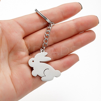 Non-Tarnish 201 Stainless Steel Rabbit Pendant Keychain PW-WG41659-01-1
