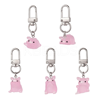 5Pcs Luminous Translucent Resin Pig Pendant Decorations HJEW-JM03747-1