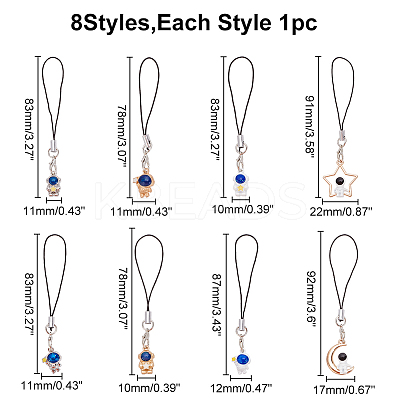 8Pcs 8 Style Cartoon Astronaut Pendant Hanging Rope AJEW-WR0001-44-1