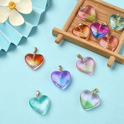 10Pcs 5 Colors Two Tone Transparent Glass Pendants GLAA-YW0001-97-1