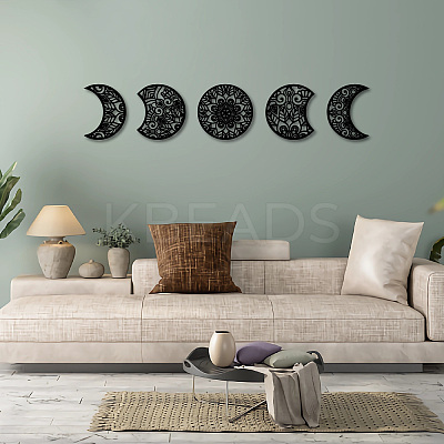 Wood Moon Phase Pendant Decoration HJEW-WH20013-004-1