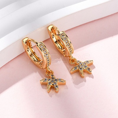 Starfish Brass Micro Pave Cubic Zirconia Hoop Earrings EJEW-F384-14G-01-1