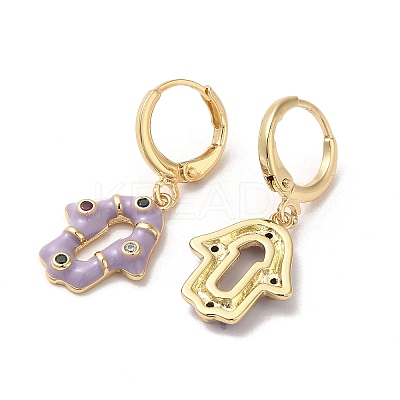 Hamsa Hand Real 18K Gold Plated Brass Dangle Hoop Earrings EJEW-L268-040G-03-1