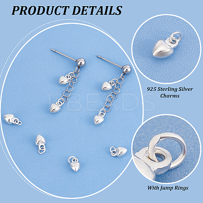 10Pcs Sterling Silver 3D Peach Heart Charms with Jump Rings STER-PH0002-94-1