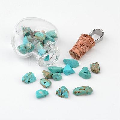 Heart Glass Bottle with Natural & Synthetic Mixed Stone Inside Pendants PALLOY-JF00172-1